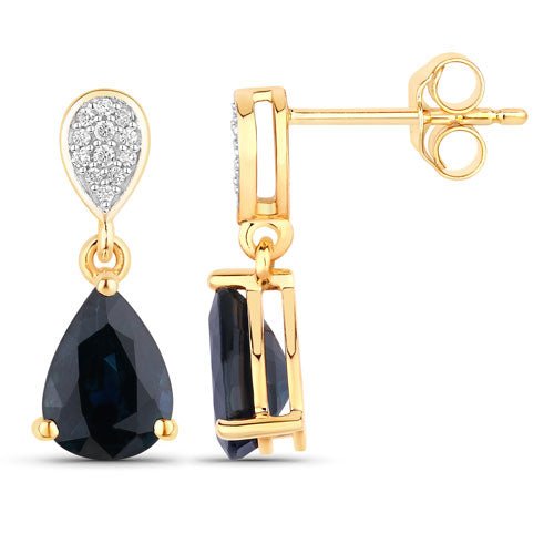 2.76 Carat Genuine Blue Sapphire and White Diamond 10K Yellow Gold Earrings - Earrings - Custom Crafting Alliance, LLC