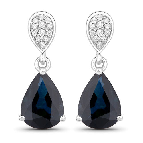 2.76 Carat Genuine Blue Sapphire and White Diamond 14K White Gold Earrings - Earrings - Custom Crafting Alliance, LLC