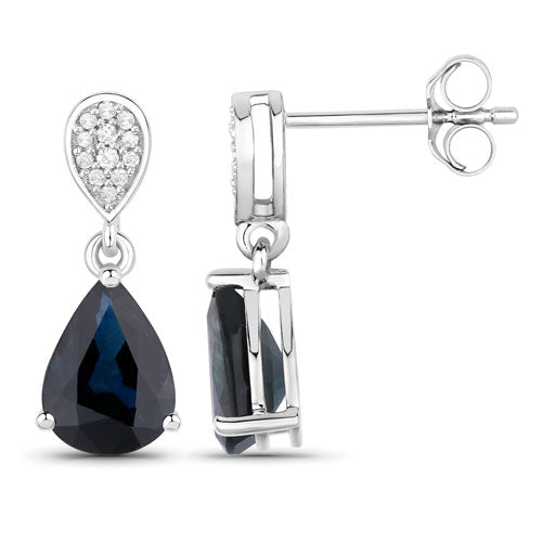 2.76 Carat Genuine Blue Sapphire and White Diamond 14K White Gold Earrings - Earrings - Custom Crafting Alliance, LLC