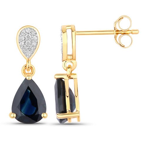 2.76 Carat Genuine Blue Sapphire and White Diamond 14K Yellow Gold Earrings - Earrings - Custom Crafting Alliance, LLC