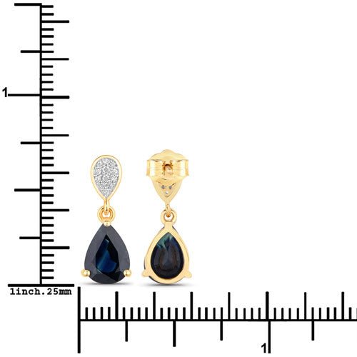 2.76 Carat Genuine Blue Sapphire and White Diamond 14K Yellow Gold Earrings - Earrings - Custom Crafting Alliance, LLC