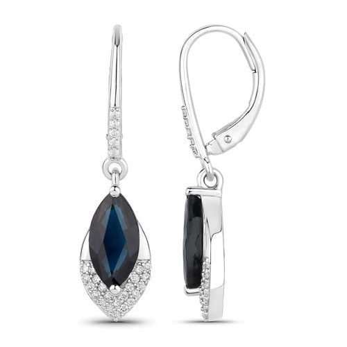 2.79 Carat Genuine Blue Sapphire and White Diamond 14K White Gold Earrings - Earrings - Custom Crafting Alliance, LLC