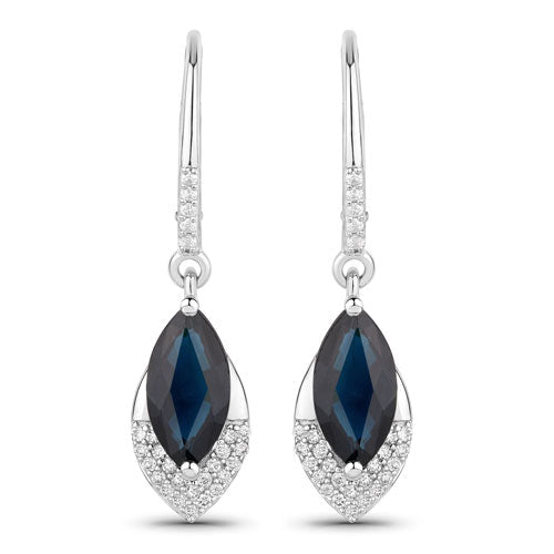 2.79 Carat Genuine Blue Sapphire and White Diamond 14K White Gold Earrings - Earrings - Custom Crafting Alliance, LLC