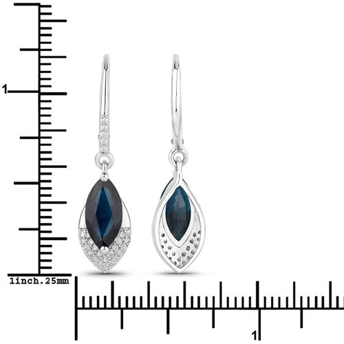 2.79 Carat Genuine Blue Sapphire and White Diamond 14K White Gold Earrings - Earrings - Custom Crafting Alliance, LLC