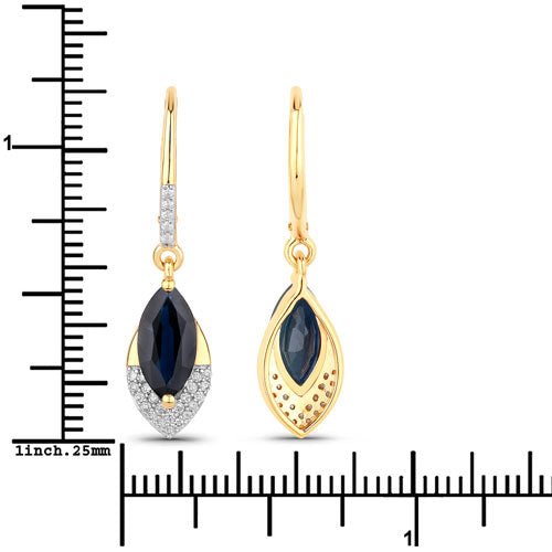 2.79 Carat Genuine Blue Sapphire and White Diamond 14K Yellow Gold Earrings - Earrings - Custom Crafting Alliance, LLC