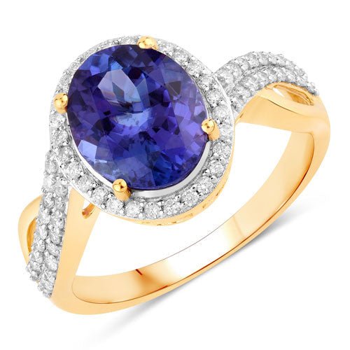 2.79 Carat Genuine Tanzanite and White Diamond 14K Yellow Gold Ring - Rings - Custom Crafting Alliance, LLC