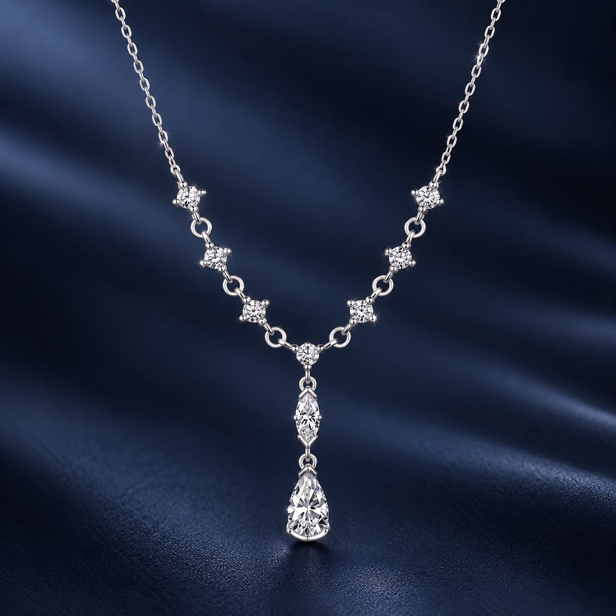 925 Sterling Silver White Gold Plated 1 Carat Moissanite 40+5cm Pavé CZ Necklace for Women