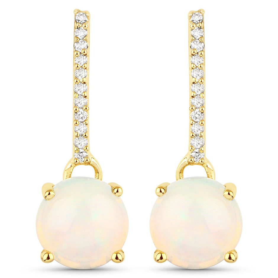1.06 Carat Genuine Ethiopian Opal and White Diamond 10K Yellow Gold Earrings