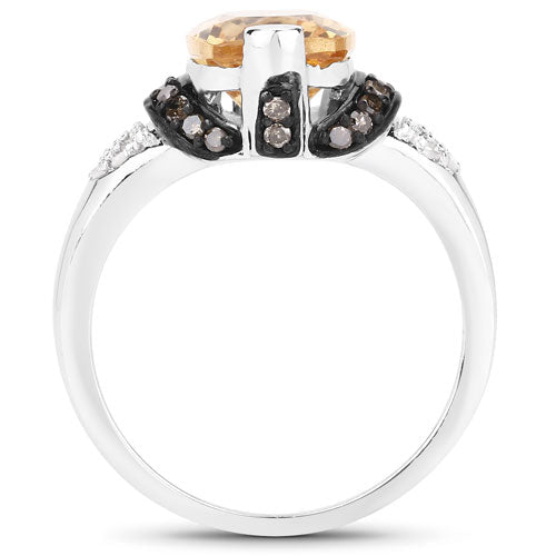"2.83 Carat Genuine Citrine, Champagne Diamond and White Diamond .925 Sterling Silver Ring - Rings - Custom Crafting Alliance, LLC