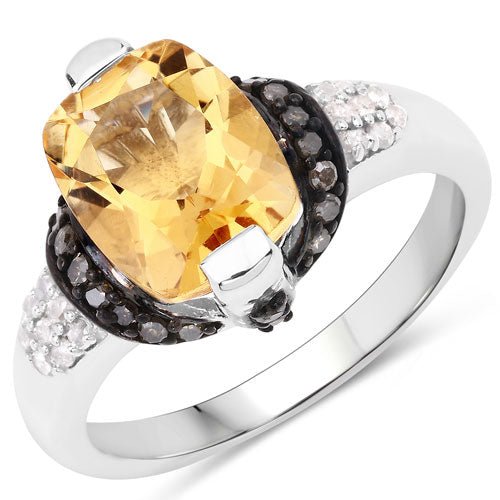 "2.83 Carat Genuine Citrine, Champagne Diamond and White Diamond .925 Sterling Silver Ring - Rings - Custom Crafting Alliance, LLC