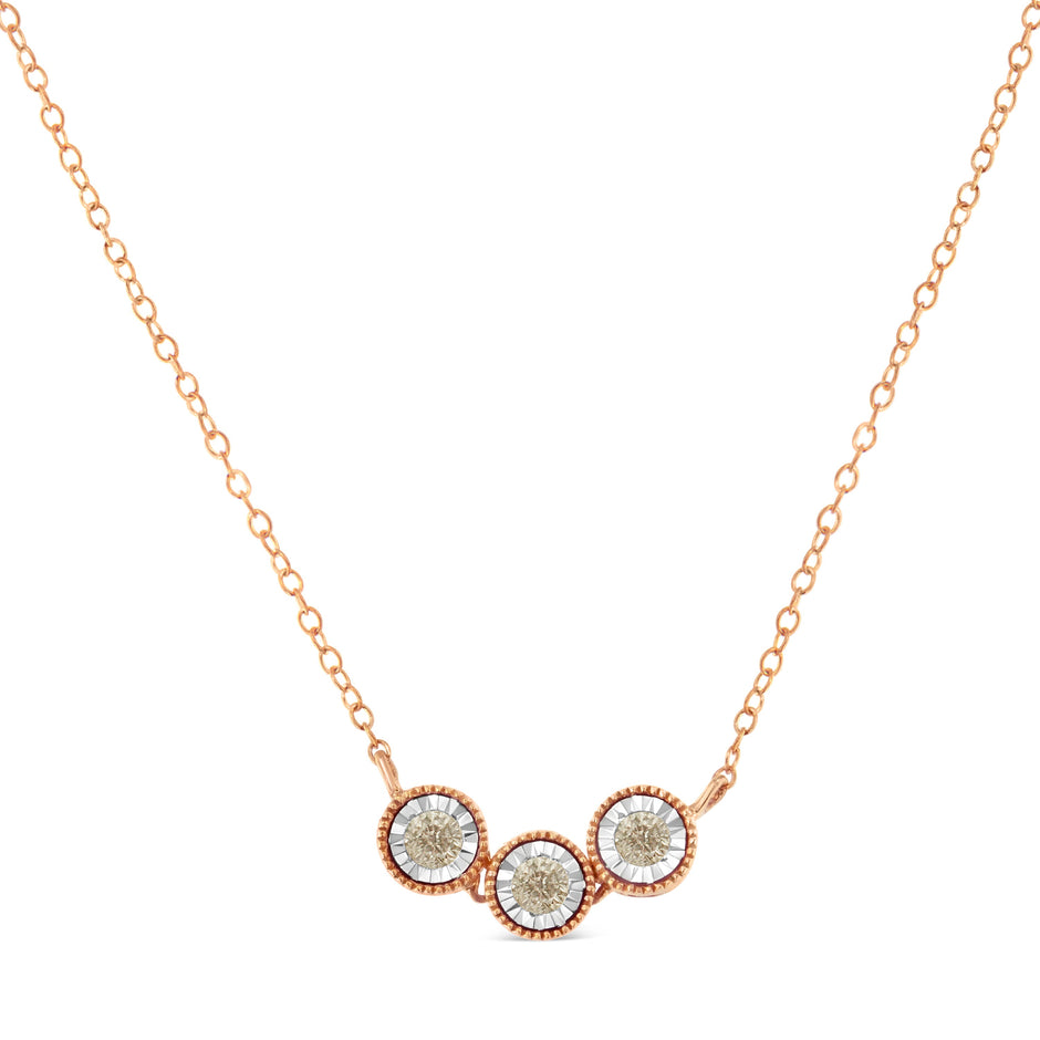 10K Rose and White Gold Plated .925 Sterling Silver 1/4 Cttw Miracle-Set Champagne Diamond Triple Circle 18