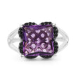 4.58 Carat Genuine Amethyst & Black Diamond .925 Sterling Silver Ring