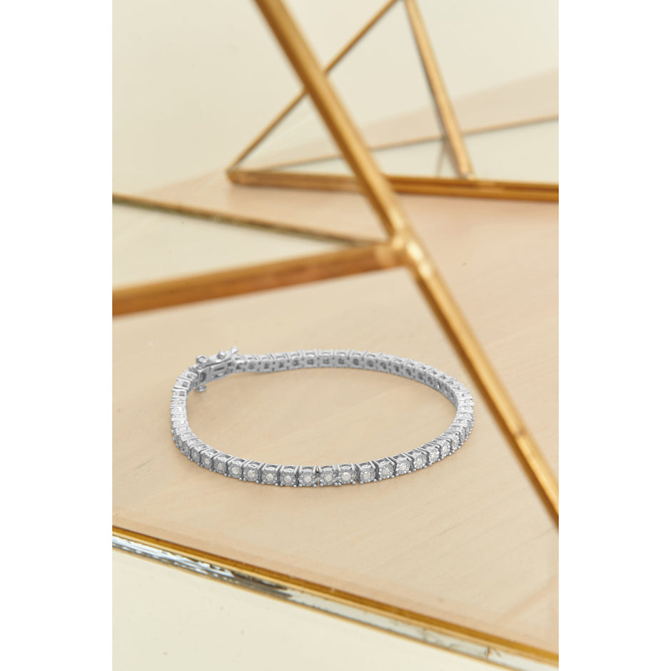 .925 Sterling Silver 1.0 Cttw Miracle-Set Diamond Round Faceted Bezel Tennis Bracelet (I-J Color, I3 Clarity) - 7