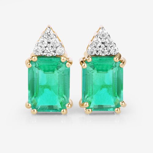 2.87 Carat Genuine Ethiopian Emerald and White Diamond 14K Yellow Gold Earrings - Earrings - Custom Crafting Alliance, LLC