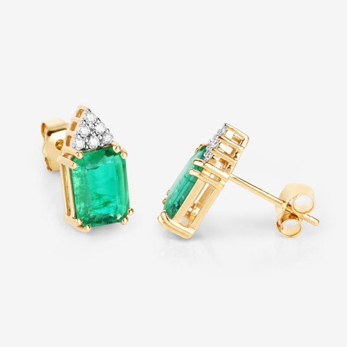 2.87 Carat Genuine Ethiopian Emerald and White Diamond 14K Yellow Gold Earrings - Earrings - Custom Crafting Alliance, LLC