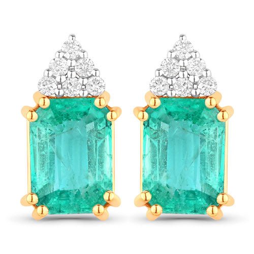 2.87 Carat Genuine Ethiopian Emerald and White Diamond 14K Yellow Gold Earrings - Earrings - Custom Crafting Alliance, LLC