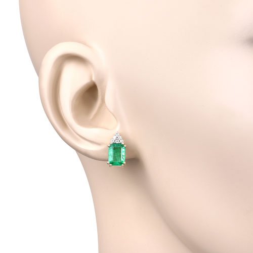 2.87 Carat Genuine Ethiopian Emerald and White Diamond 14K Yellow Gold Earrings - Earrings - Custom Crafting Alliance, LLC