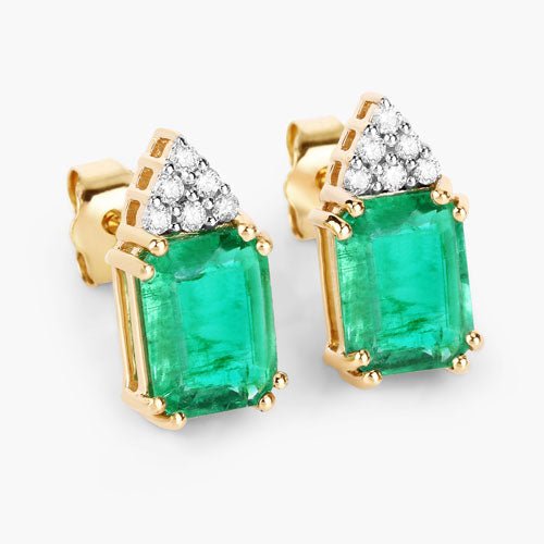 2.87 Carat Genuine Ethiopian Emerald and White Diamond 14K Yellow Gold Earrings - Earrings - Custom Crafting Alliance, LLC
