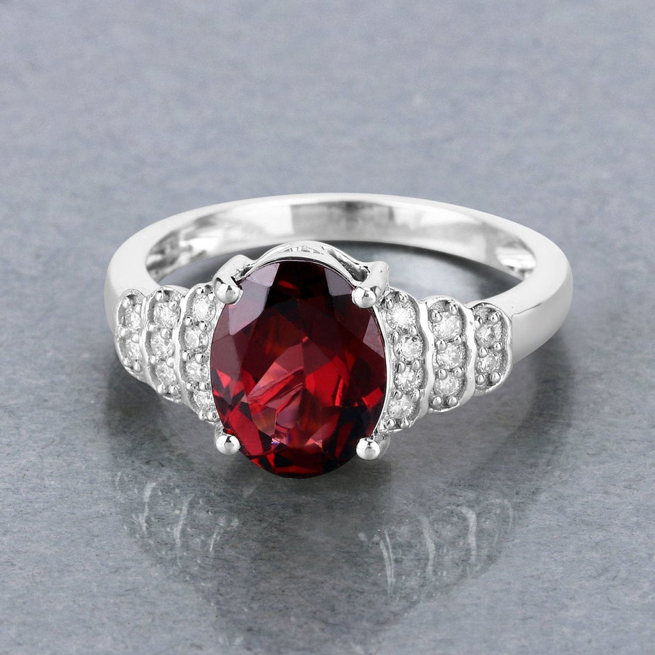 2.87 Carat Genuine Rhodolite and White Diamond 14K White Gold Ring - Rings - Custom Crafting Alliance, LLC