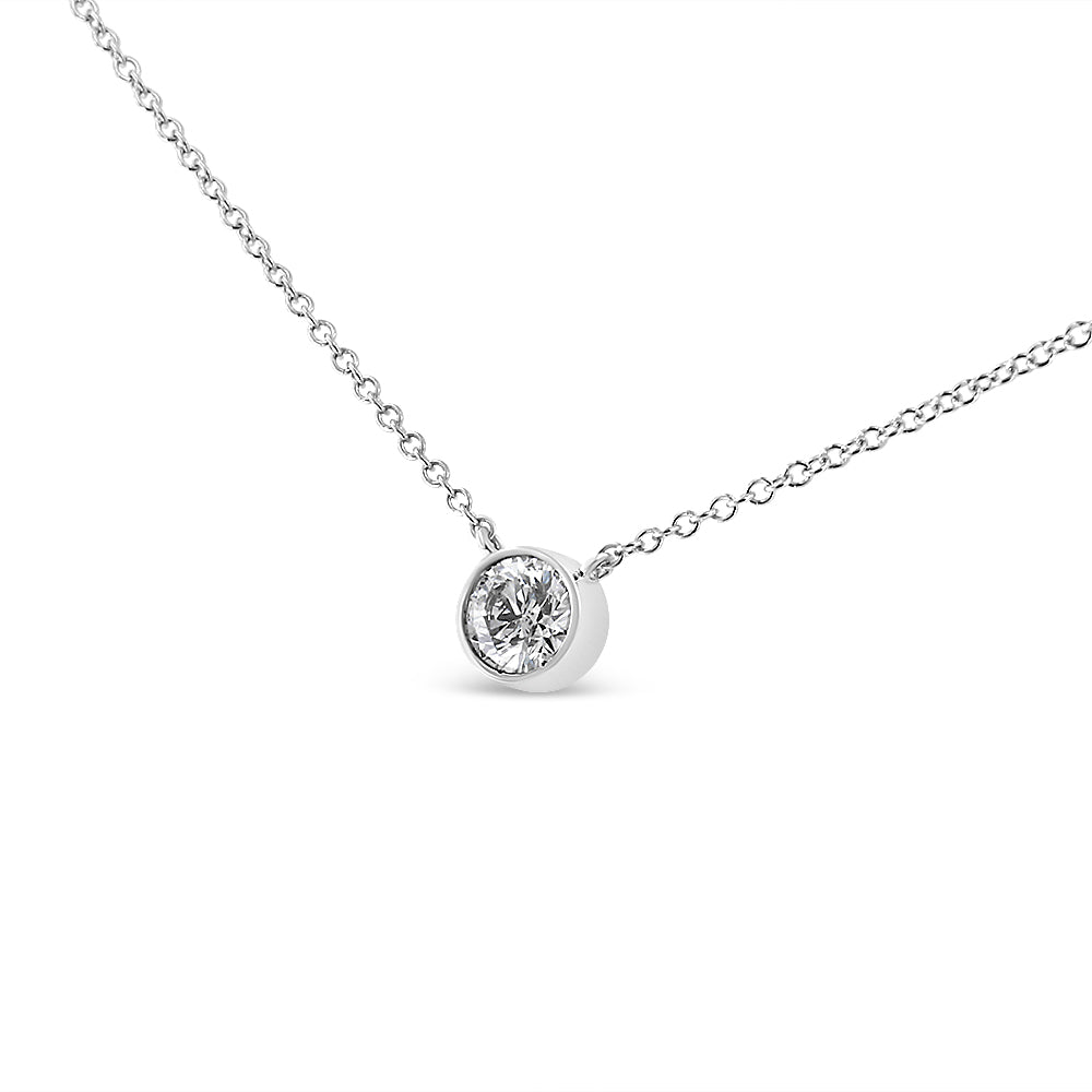 10K White Gold 1/2 Carat Round Brilliant-Cut Diamond Modern Bezel-Set Solitaire 16