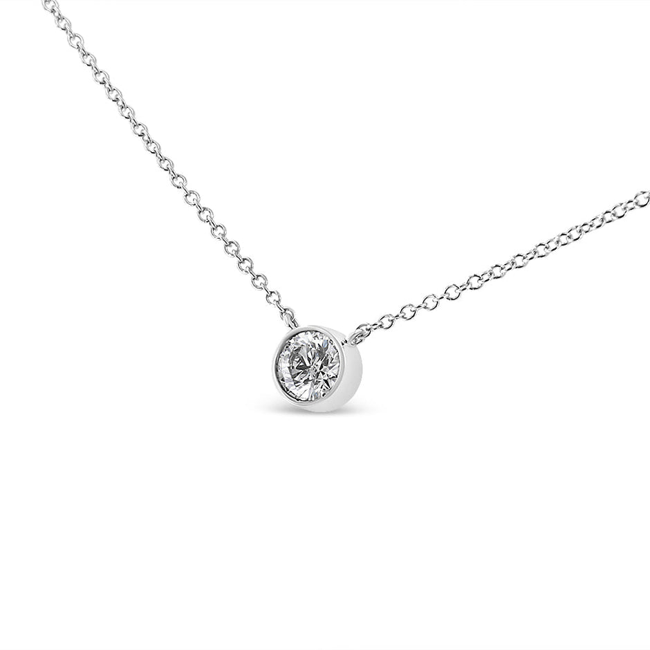 10K White Gold 1/2 Carat Round Brilliant-Cut Diamond Modern Bezel-Set Solitaire 16