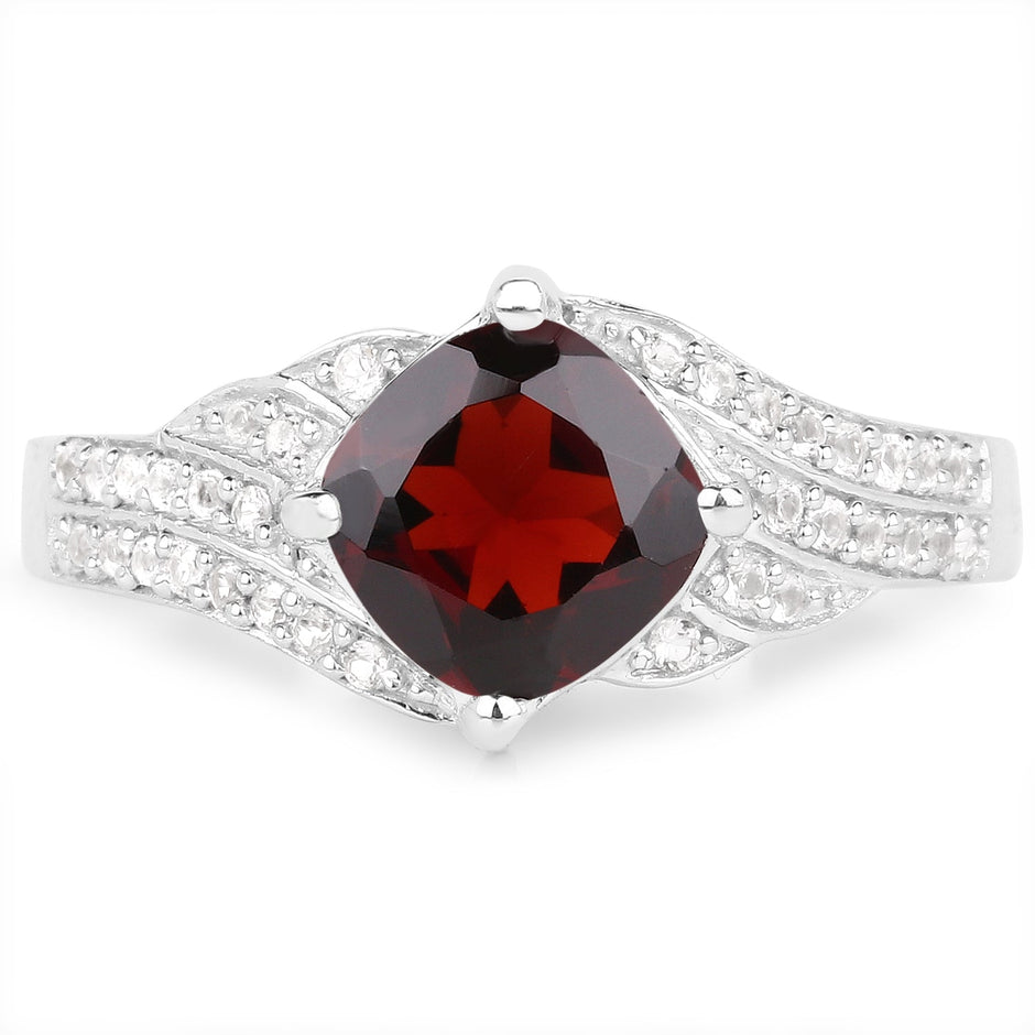 1.67 Carat Genuine Garnet and White Topaz .925 Sterling Silver Ring
