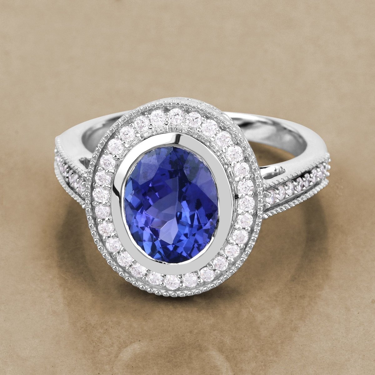 2.94 Carat Genuine Tanzanite and White Diamond 14K White Gold Ring - Rings - Custom Crafting Alliance, LLC