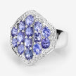 2.41 Carat Genuine Tanzanite and White Topaz .925 Sterling Silver Ring
