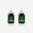 1.25 Carat Genuine Green Tourmaline and White Diamond 14K Yellow Gold Earrings
