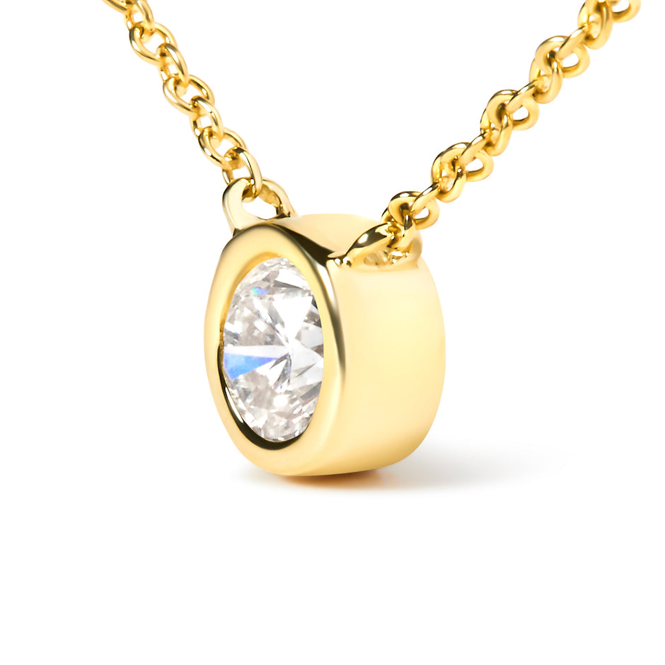10K Yellow Gold 1/3 Carat Round Brilliant-Cut Diamond Modern Bezel-Set Solitaire 16