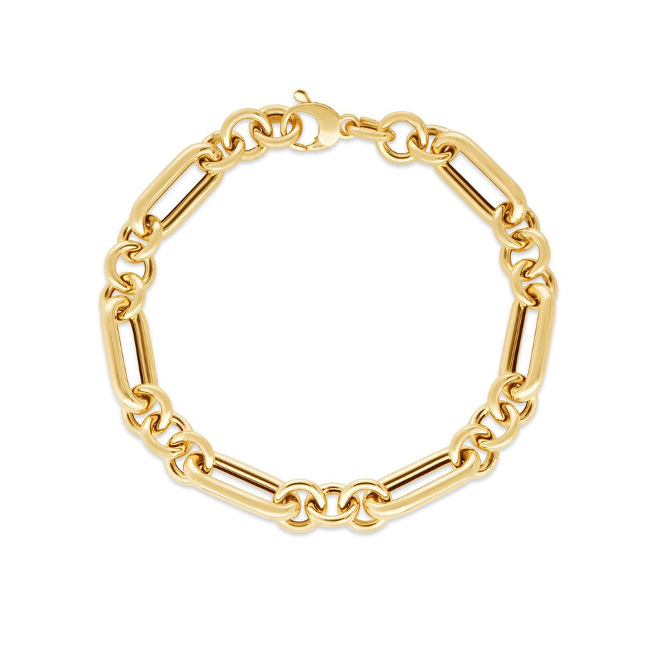 14k Yellow Gold Italian Alternating Paperclip Round Links Bracelet (8.00 mm)