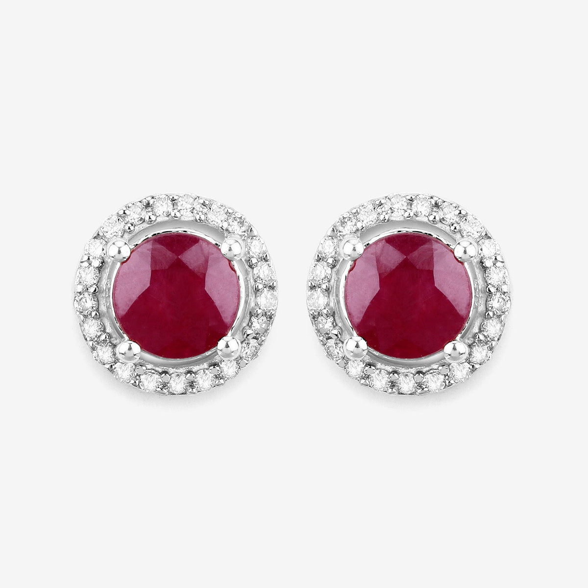 1.22 Carat Genuine Ruby and White Diamond 14K White Gold Earrings