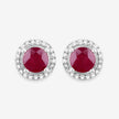 1.22 Carat Genuine Ruby and White Diamond 14K White Gold Earrings