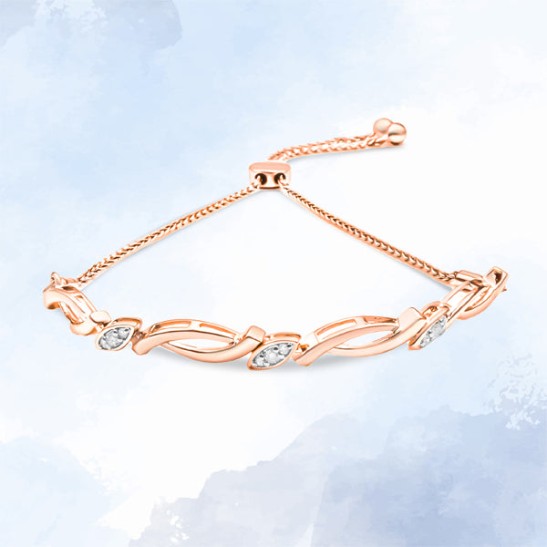 14K Rose Gold Plated .925 Sterling Silver 1/10 Cttw Diamond Alternating Swirl link Bolo Bracelet (I-J Color, I2-I3 Clarity) - 6