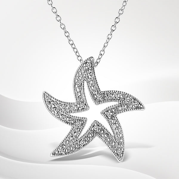 .925 Sterling Silver Prong-Set Diamond Accent Starfish 18
