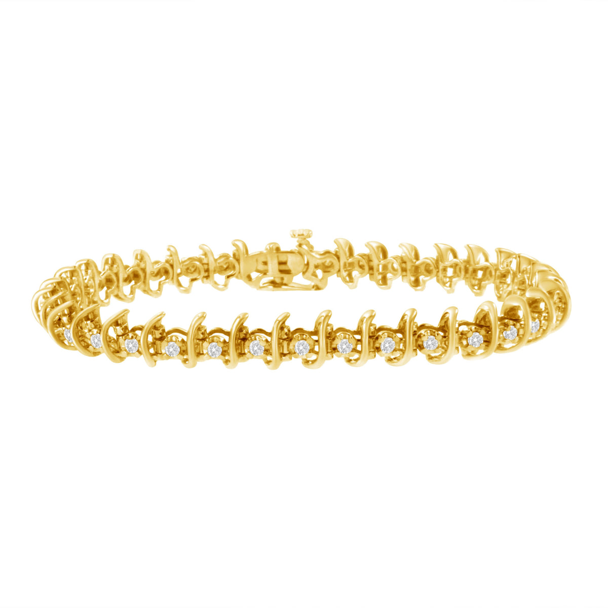 10KT Yellow Gold Plated .925 Sterling Silver 1 cttw Prong-Set Diamond Link Bracelet (J-K, I1-I2) - 7.5