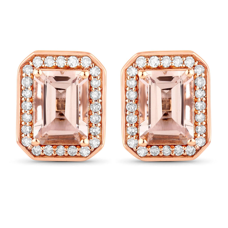 1.82 Carat Genuine Morganite and White Diamond 14K Rose Gold Earrings