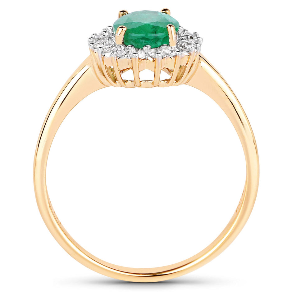 1.39 Carat Genuine Zambian Emerald and White Diamond 10K Yellow Gold Ring