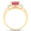 14K Yellow Gold Plated 4.01 Carat Glass Filled Ruby and White Diamond .925 Sterling Silver Ring