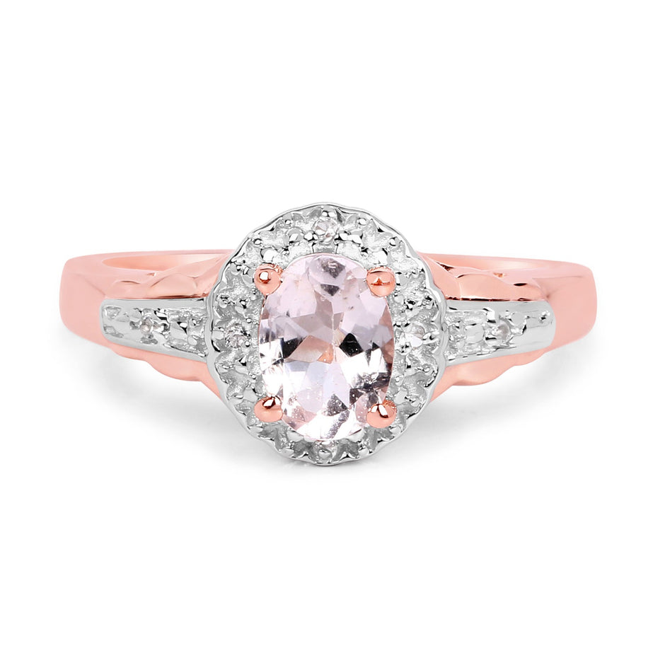 14K Rose Gold Plated 0.73 Carat Genuine Morganite & White Topaz .925 Sterling Silver Ring