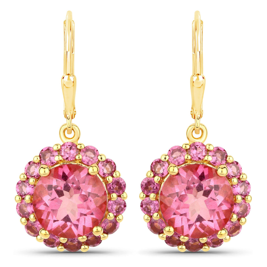 10.74 Carat Genuine Pink Topaz and Rhodolite Garnet .925 Sterling Silver Earrings