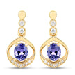 0.76 Carat Genuine Tanzanite and White Diamond 14K Yellow Gold Earrings