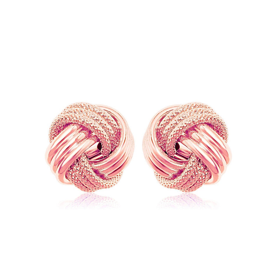 14k Rose Gold Love Knot with Ridge Texture Earrings