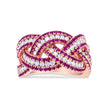 18K Rose Gold Red Ruby and 7/8 Cttw Diamond Woven Braided Band Ring (F-G Color, VS1-VS2 Clarity) - Ring Size 7
