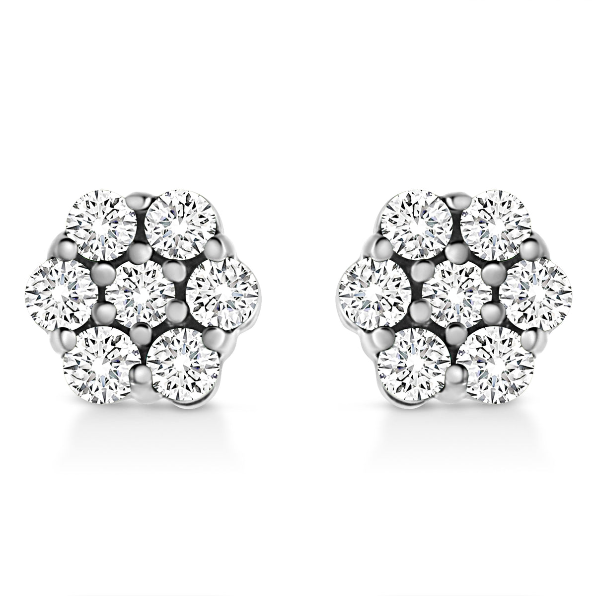 14K White Gold 1/2 Cttw Prong Set Round-Cut Diamond Flower Stud Earring (H-I Color, I1-I2 Clarity)