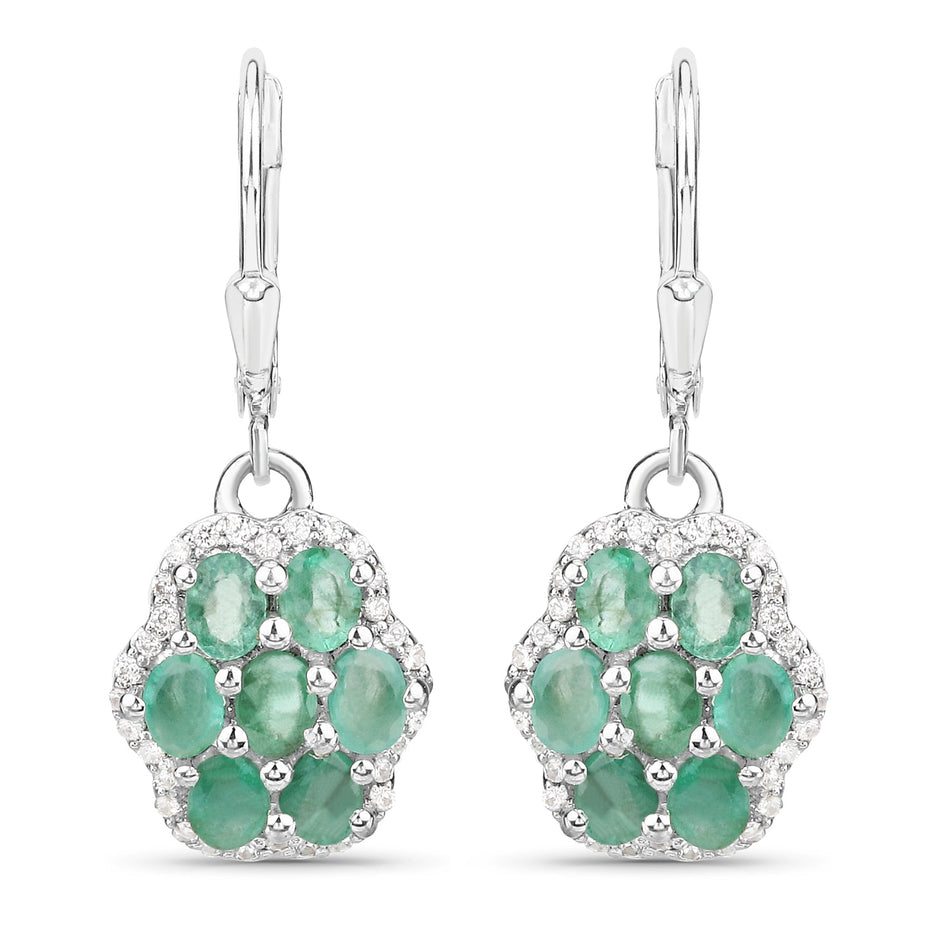 2.48 Carat Genuine Zambian Emerald and White Zircon .925 Sterling Silver Earrings