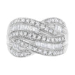 .925 Sterling Silver 1.0 Cttw Channel Set Alternating Round and Baguette Diamond Cross-over Bypass Ring Band (I-J Color, I2-I3 Clarity) - Size 7