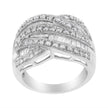 .925 Sterling Silver 1.0 Cttw Channel Set Alternating Round and Baguette Diamond Cross-over Bypass Ring Band (I-J Color, I2-I3 Clarity) - Size 7