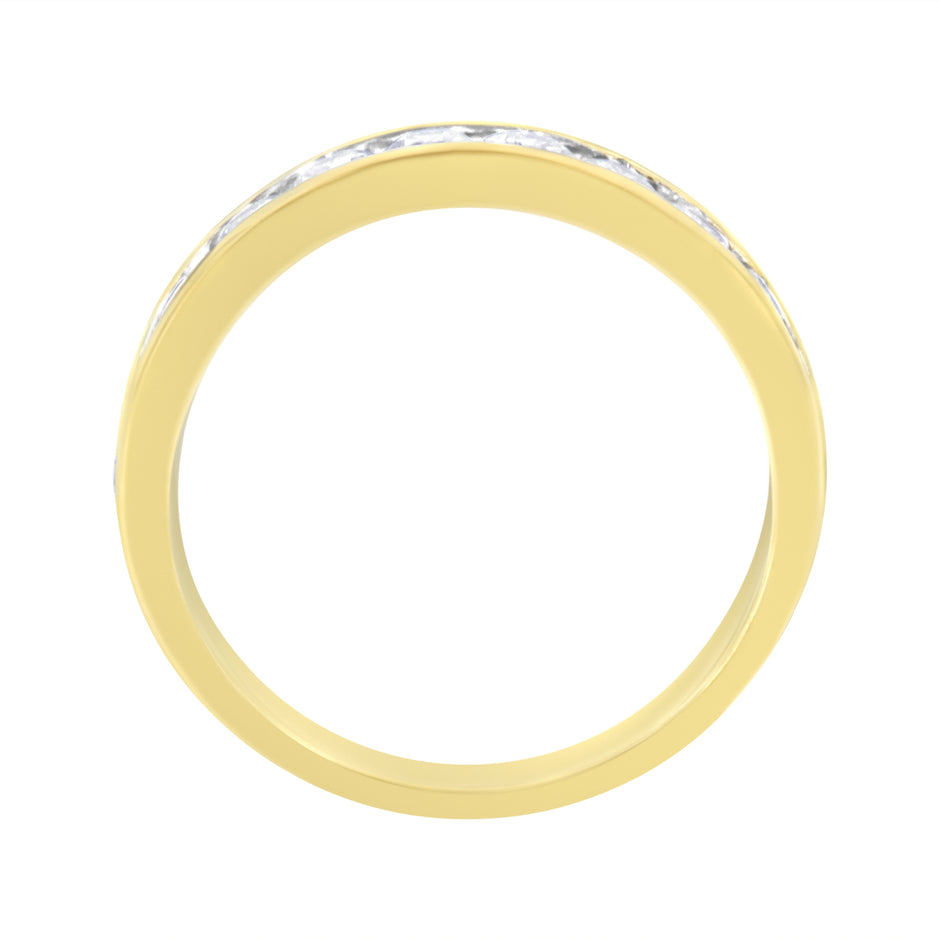 IGI Certified 18K Yellow Gold 1.0 Cttw Channel Set Round-Cut Diamond 11 Stone Anniversary/Wedding Band Ring (I-J Color, I1-I2 Clarity) - Size 9.5