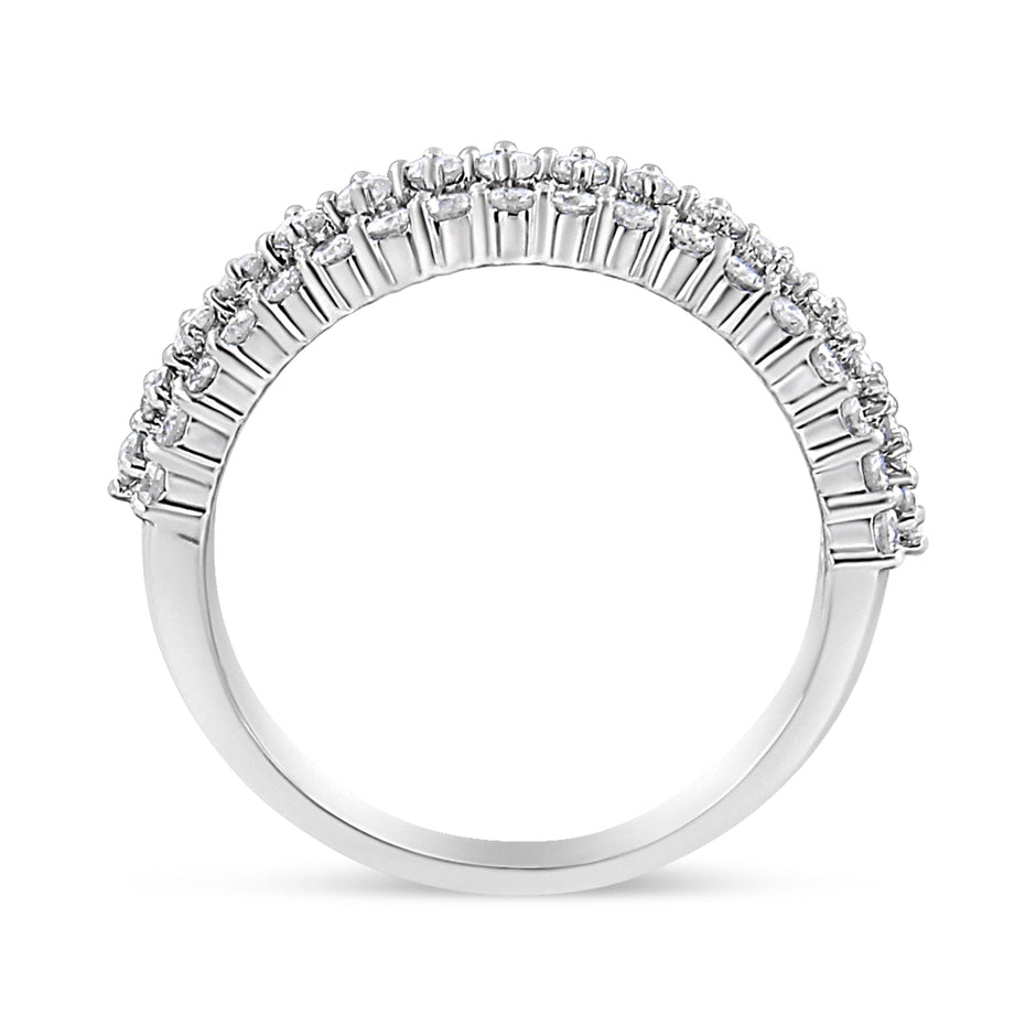 14K White Gold 1.0 Cttw Prong Set Round Diamond Split Shank Three Row Band Ring (H-I Color, I2-I3 Clarity) - Size 6